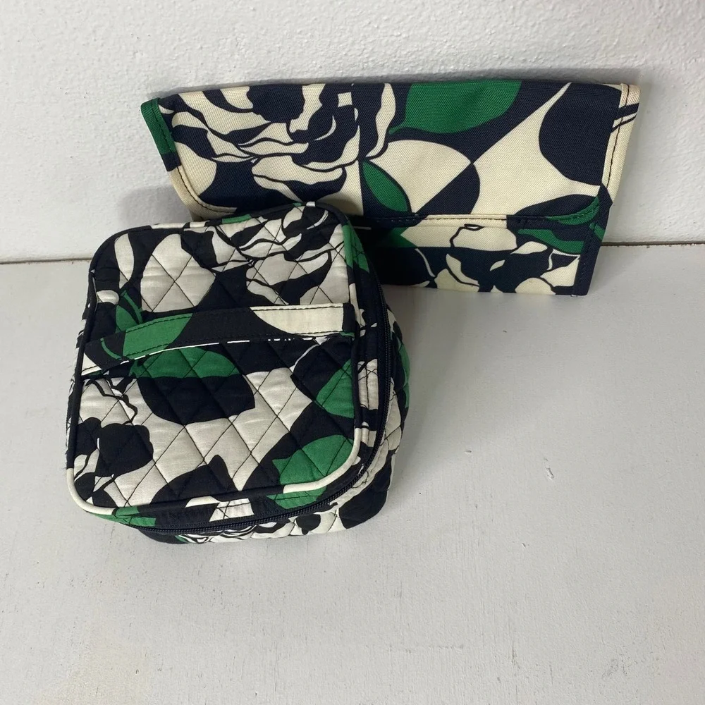 Vera Bradley Cosmetic Bag and Makeup Brush Roll Imperial Rose Pattern Quilted
